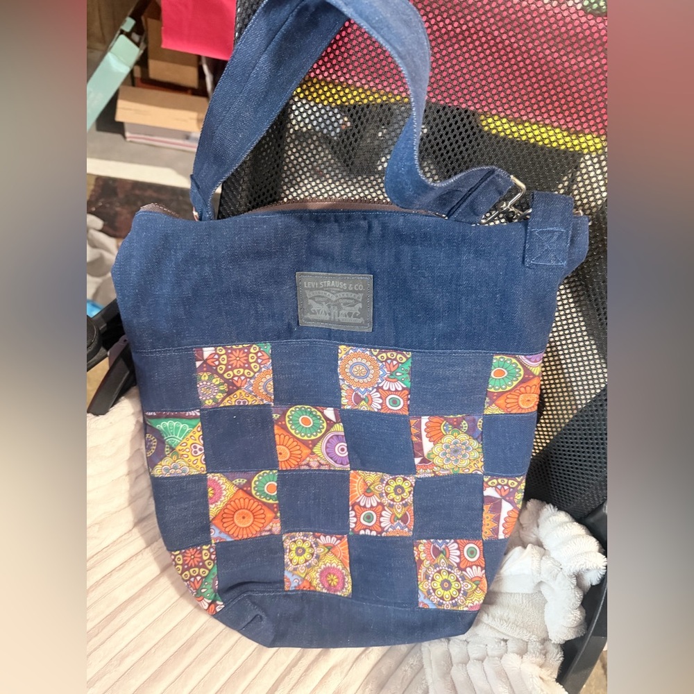 Handmade Upcycled Jean patchwork tote.